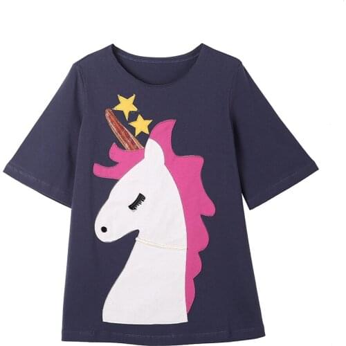 2021 Autume Children Kids Cotton Grey T Shirt for Girl Cute Printed Unicorn Birthday Classic Size 2 3 4 5 6 7 Years Old
