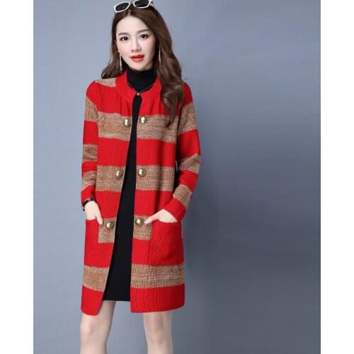 Long Cardigan Fashion Sweater Women Clothes Vintage Striped Knitted Coat Female Ladies Pull Femme Blusa W1139