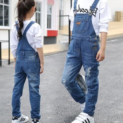 Kids denim overalls 2019 spring girls cowboy suspenders trousers children Korean belt pants for 4 to 13 years baby jeans clothes
