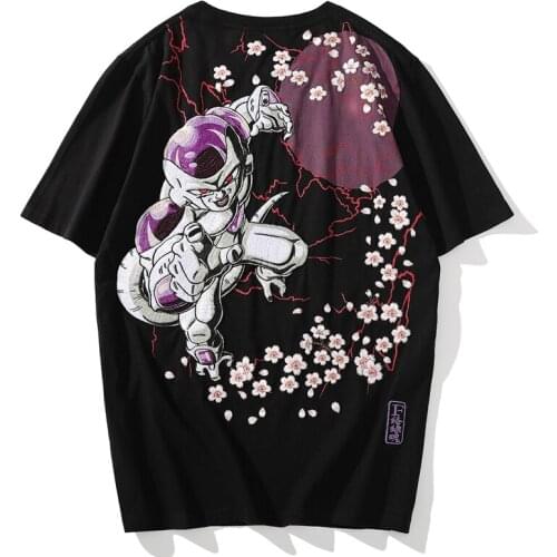 Japanese Embroidery Brand Heavy Industry Mens T-shirt Frieza Anime Cartoon Pure Cotton Short-sleeved Student Tee Mens T Shirts