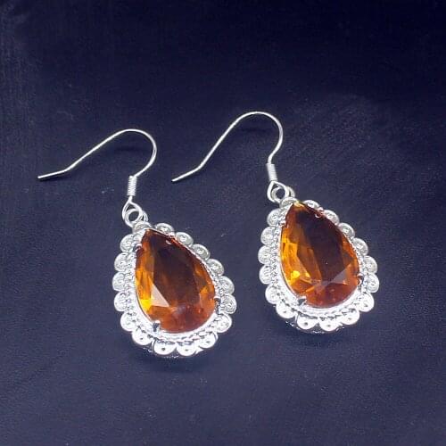 Gemstonefactory Big Promotion Single Unique 925 Silver Gushing Pure Honey Topaz Women Ladies Gift Dangle Drop Earrings 20213672