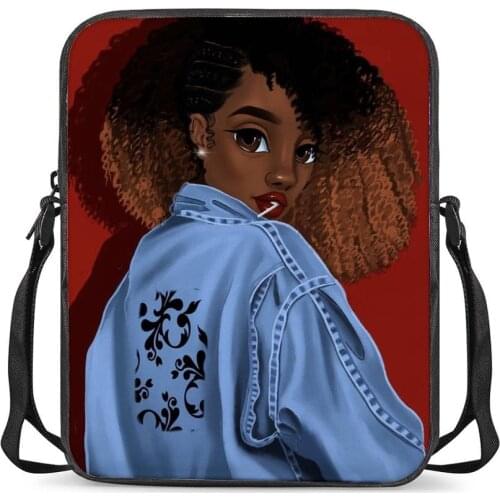 HYCOOL Cool Denim Cloth African Black Beauty Girl Print Women Fashion Messenger Bags School Student Children Cross-Body Bag