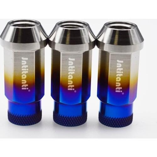 Jntitanti Burnt blue Gr5 titanium wheel nut M12/14*1.25/1.5*48 with knurled open end