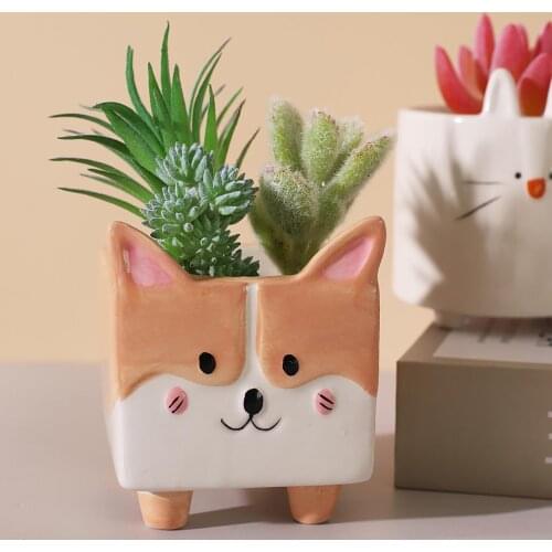 Cute Hedgehog Rabbit Ceramic Flowerpot Succulent Planter Balcony Garden Decor for Balcony Office Decoration Indoor Plant Pots
