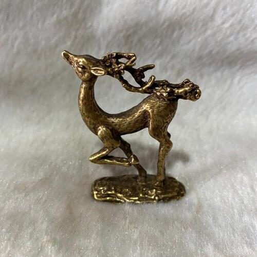 CHINA antique Pure copper bronze fengshui safety lovely Sika deer small Statue Metal crafts family decorations pendant