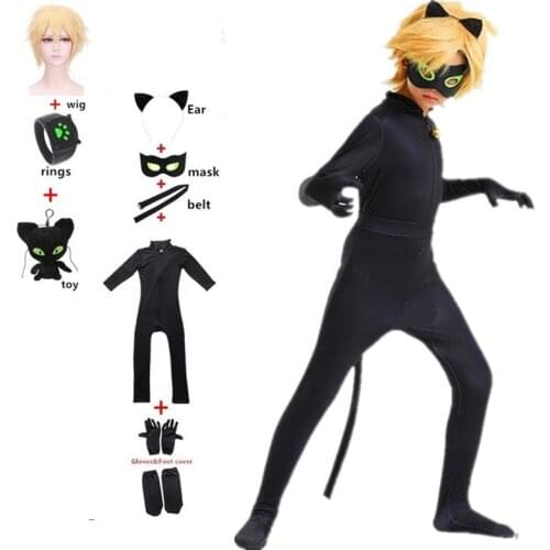 New Carnival Clothing Cat Noir Cosplay Kids Sets Spandex Jumpsuit Girl Halloween Holiday Make Up Costume Marinette Party Clothes