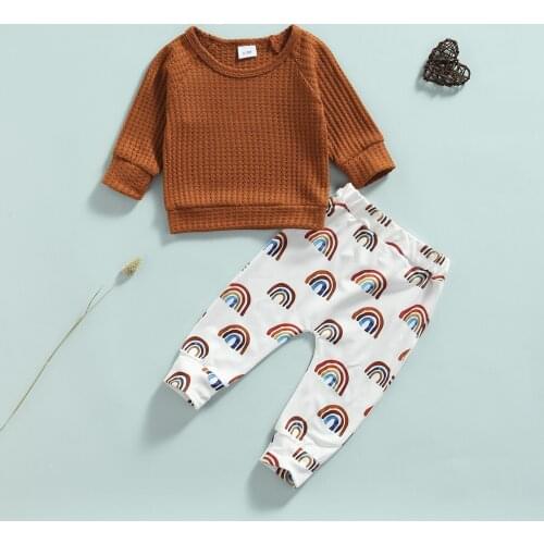 Toddler Baby Girl Boys Clothes Set Newborn Outfit Solid Long Sleeve Top+Rainbow Pants Clothes Set Baby Autumn Clothes