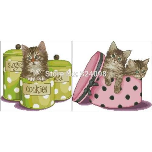 Cat in the box patterns Counted Cross Stitch 11CT 14CT 18CT DIY wholesale Chinese Cross Stitch Kits Embroidery Needlework Sets