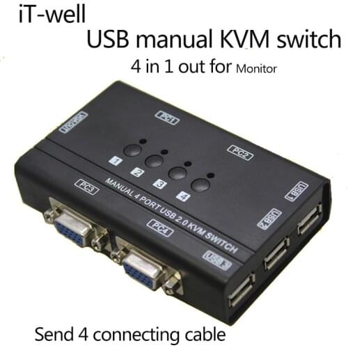 4 Ports KVM Switch Control 4 PC Hosts by 1 Set of USB Keyboard Mouse and VGA Monitor Multi PC Manage Original Cable