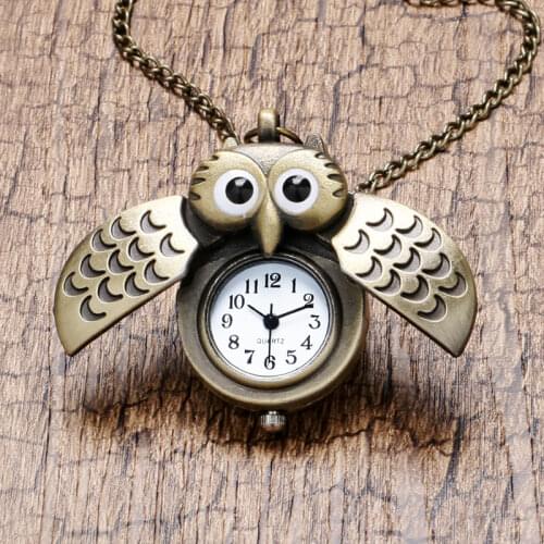 Fashion Little Cute Owl Shaped Pocket Watches Necklace Pendant Quartz Fob Watch Best Gift for Boy Girls Kids Relojes de bolsillo