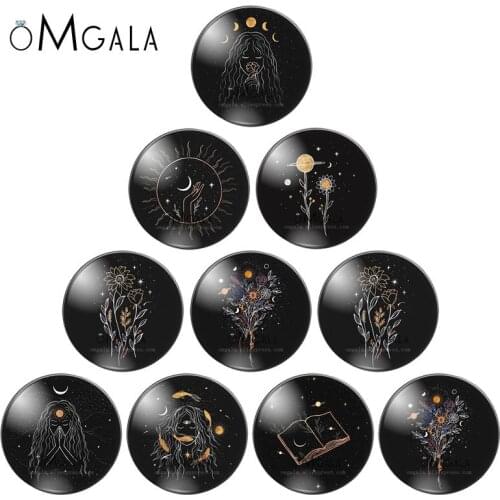 Cartoon Hand Drawing Sun Star Flower Handmade Photo Glass Cabochons Pattern Domed Jewelry Making Accessories Supplies