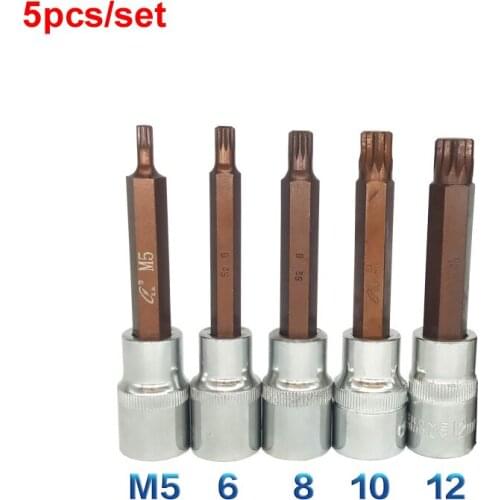 5PCS/Set 1/2" S2 Alloy Torx Screwdriver Bits Set 12 Point MM Spline Socket Bit Set M5 M6 M8 M10 M12 Tool With 100mm length