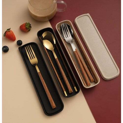 3pcs/4pcs Dinnerware Set with Box Stainless Steel Spoon Fork Knife Chopsticks Portable Tableware Cutlery Kitchen Accessories