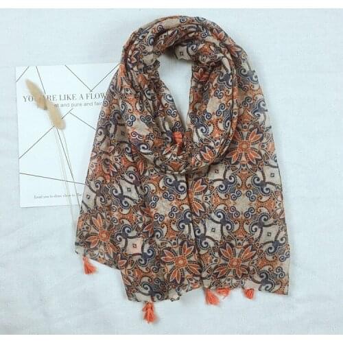 2021 Fashion Newest Paisley Floral Pattern Cotton Tassel Scarf Shawls Wraps Hijabs 10pcs/lot
