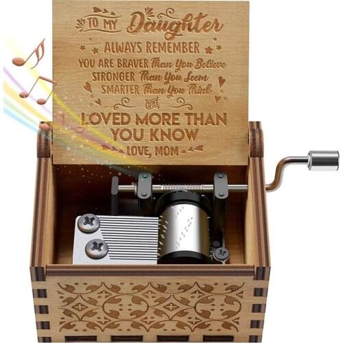 New Handcrank Music Box Vintage Engraved Wooden Music Box Crafts Decoration Love Mom Dad Daughter Son Birthday Gift Dropshipping