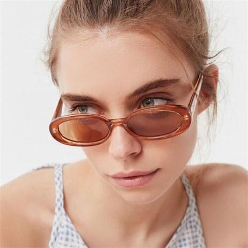 Transparent Brown Women Glasses Vintage Small Oval Sunglasses Ladies Designer Brand Luxe 90s Men Driving Glasses Cute Eyewear