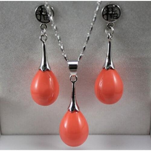 Wholesale noble 12*16mm orange water drop shell pearl pendant & fu lucky earring jewelry