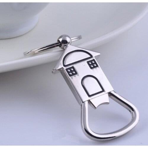 House Shaped Bottle Opener Keychain shaped zinc alloy Silver Color Key Ring Beer Bottle Opener Unique Creative Gift