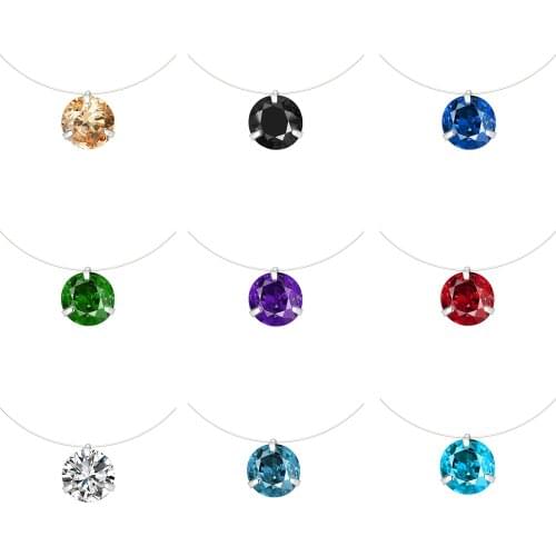 DoreenBeads Fishing Line Necklace Round Clear Cubic Zirconia Pedanst Necklace for Women Simple Jewelry 40cm long, 1 Piece