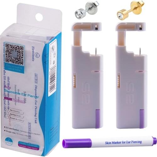 2PCS Sterilized Ear Nail Gun Disposable Aseptic Household Portable Ear Piercing Gun Group Ear Piercing Tools (New Generation)