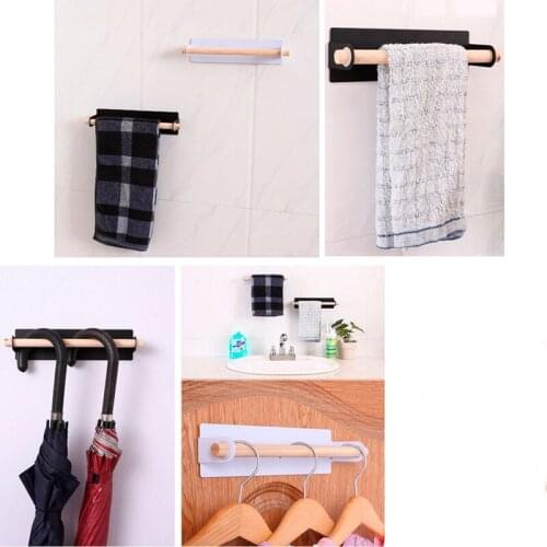 Towel Holder Bathroom Towels Rack Hanger Wooden Wall Hanging Towel Bar Organizer Storage Shelf