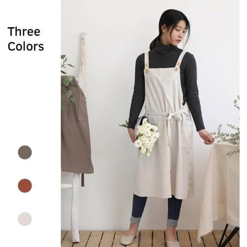 Japanese Style Simple Solid Color Cotton Apron Household Kitchen Florist Restaurant Waiter Overalls
