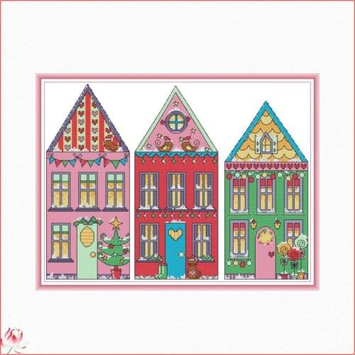 Joy Sunday Rainbow House FA094 14CT 11CT Counted And Stamped Scenery Home Decoration Needlework Needlepoint Cross Stitch kits