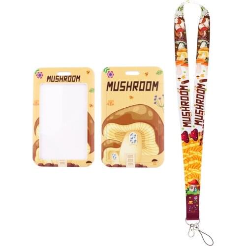 24pcs/lot MD915 DMLSKY Cartoon Mushroom Necklack Lanyard Key Gym Strap Multifunction Mobile Phone With Card Holder Cover For Fan