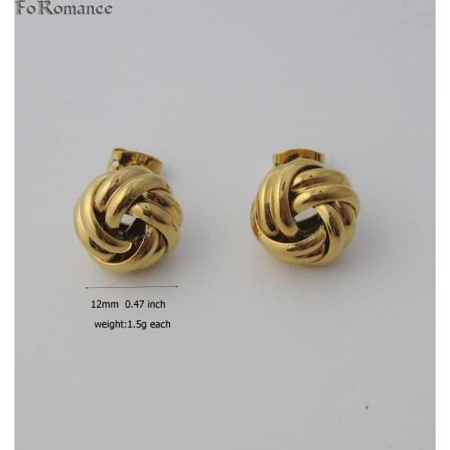 FoRomance / TWISTED FLOWER SHAPE EARRING- YELLOW GOLD GP STUD PLAIN SURFACE DIAMETER 12MM 0.47" 10MM 0.39" EARRING
