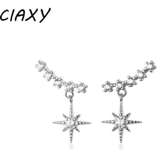 CIAXY 925 Sterling Silver Six-pointed Star Earrings for Women Creative Inlaid Zircon Stud Earring 2021 Party Jewelry Gift