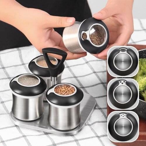 6 Pieces Magnetic Spice Jars Set Stainless Steel Salt Pepper Spray Shakers Storage Tins Seasoning Box Condiment Container