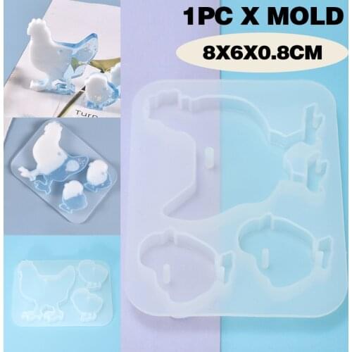 3 Slots Chicken Designs Silicone Mold Clear White DIY Chicken Silicone Mold Keychain Mold For DIY Jewellery Charm Necklace