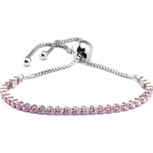 Sparkling Strand Bracelet 925 Sterling Silver Pink CZ Link Chain Bracelets for Women Fashion Jewelry Pulsera Mujer