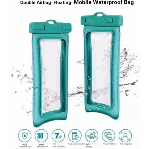 Upgraded Floating Waterproof Phone Bag Transparent TPU Dual Airbag 6 Colors For Mobile Phones Below 7.2 Inches With Lanyard IPX8