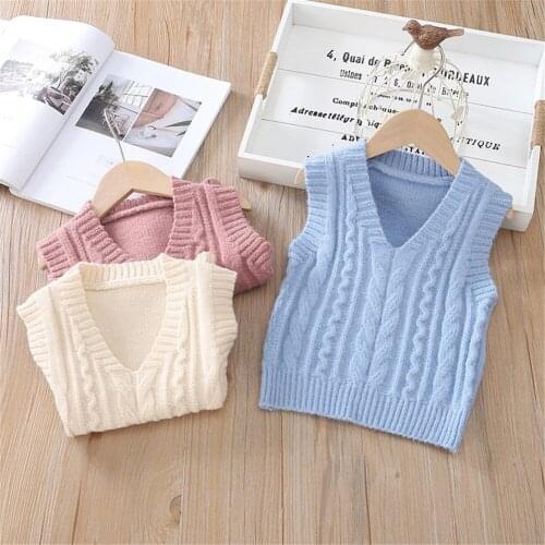 2021 Baby Kids Boys and Girls V-neck Sleeveless Twist Knit Woolen Vest Pullover Sweater for Children Autumn Winter Clothes A5426