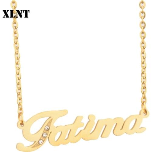 XLNT Fatima Rhinestone Name Necklace Custom Letters Name Pendant Gold Silver Necklaces Jewelry Gift Drop Shipping