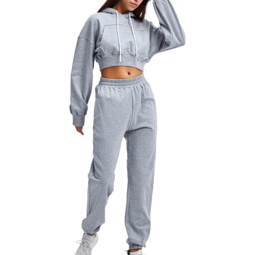 Women Solid Color Tracksuits Autumn Spring Two-piece Running Sets Casual Long Sleeve Hooded Sweatshirts Sweatpants Sportswear