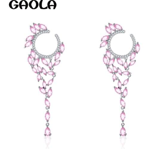 GAOLA New Elegant Earrings Horse Eye CZ Flower Shape Drop Brincos White Gold-Color Jewelry For Women GLE6784