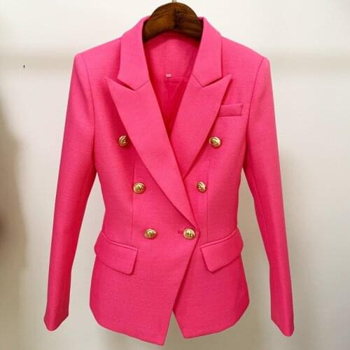 2020 New Female Suit Jacket Rose Red Cotton Linen Classic Buckle Double-breasted Button Office Ladies Womens Blazer Dropship