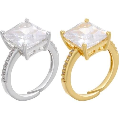Charms Rings for Women Micro Inlaid Square White Large Zircon Ring Diy Jewelry Adjustable Opening Couple Wedding Rings