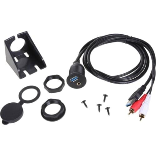 1M USB 3.0 & 2 RCA Male to USB3.0 & 3.5mm Aux Female Extension Cable Dashboard Panel Flush Mount Lead Car Boat Motor Accessories