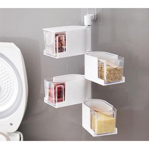 1PC Multi-Tier Rotating Wall Mount Spice Rack Seasoning Storage Box Jars Organizer Condiment Containers Kitchen Tools OK 0624