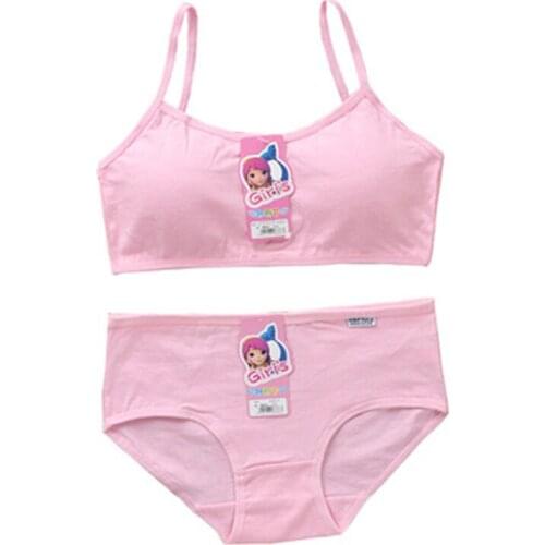 2pcs Girls Solid color Bra And Panty Sets Teenage Girls Padded Cotton Training Bra + Panties Sports Underwear Set Wholesale