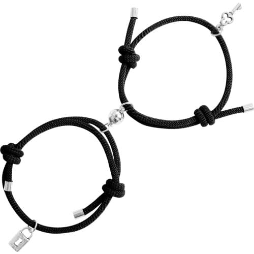 Key and Lock Couple Bracelet Gift Handmade Adjustable Forever Love Relationship Bracelet Magnetic Bond Bracelet Set Couple
