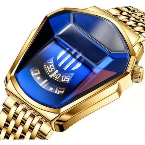 Dropshipping Fashion Cool Locomotive Mens Watches Luxury Quartz Gold Wristwatch Men Waterproof Geometric Shape Relogio Masculino