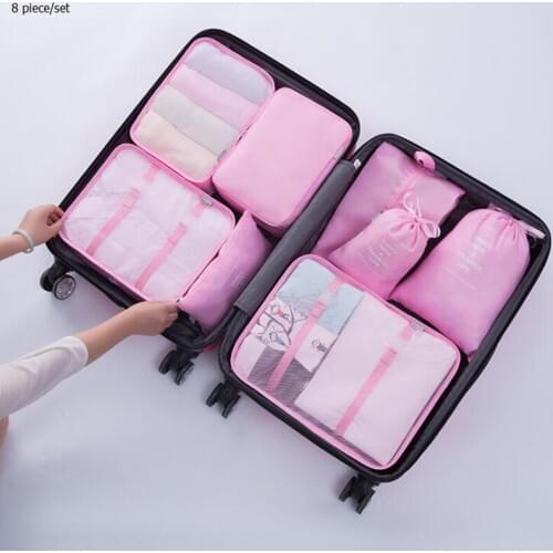 Oxford 8 piece/set travel bags waterproof bag organizer bags packing bags padded organizer 8 pcs women travel bags 14 colors