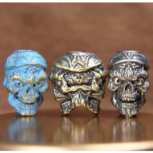 Double-Sided Tibetan Buddhist Tantra Gabala Skull Heads Knife Bead Lanyard Pendant Brass EDC Outdoot Tool DIY Paracord Accessory