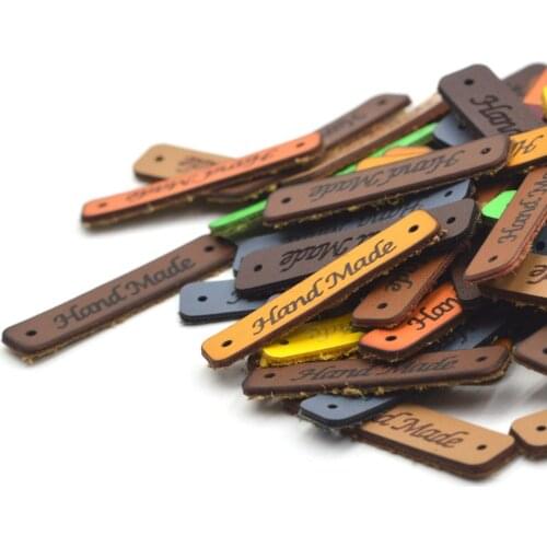 20pcs Handmade Label Tags Clothes Garment Leather Labels Hand Made Tags Caps Bags Shoes DIY Sewing Supplies knitting Accessories