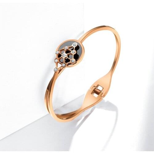 Geometric Rose Gold Stainless Steel Bracelet For Women/Girls Hard Bracelets On Hand Black Zircon Accessories Bangles Jewelry