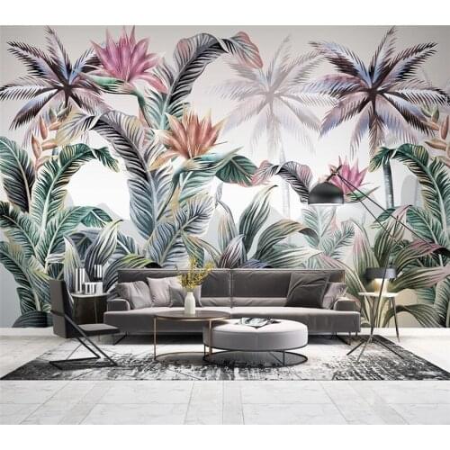 Custom wallpaper 3d light luxury Nordic hand-painted tropical plant mural American pastoral living room bedroom background wall